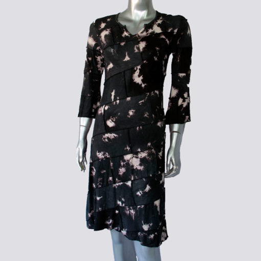 Long Sleeve Women’s Eco Dress Ruffled Monochrome Certified Organic Cotton (Black)