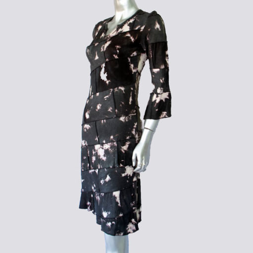 Long Sleeve Women’s Eco Dress Ruffled Monochrome Certified Organic Cotton (Black)