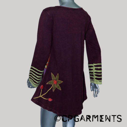 Dress for woman jersey cotton with stone wash & hand work (Maroon)
