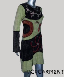 Dress decorated with hand work flower, rib stone wash (Black)