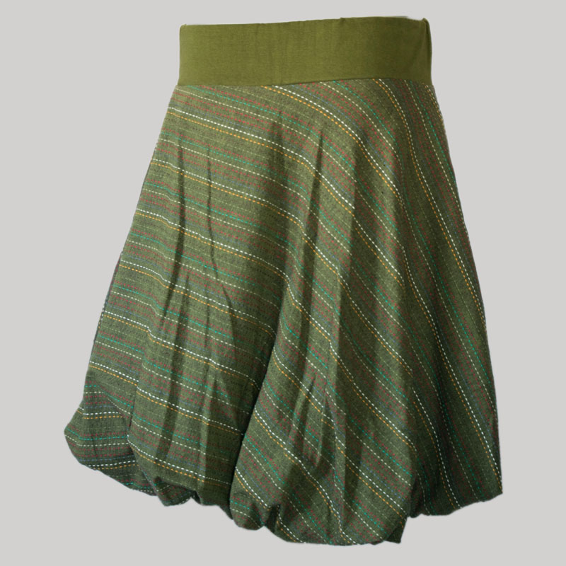 Symmetrical stripes balloon skirt (Olive Green) - Garments Nepal
