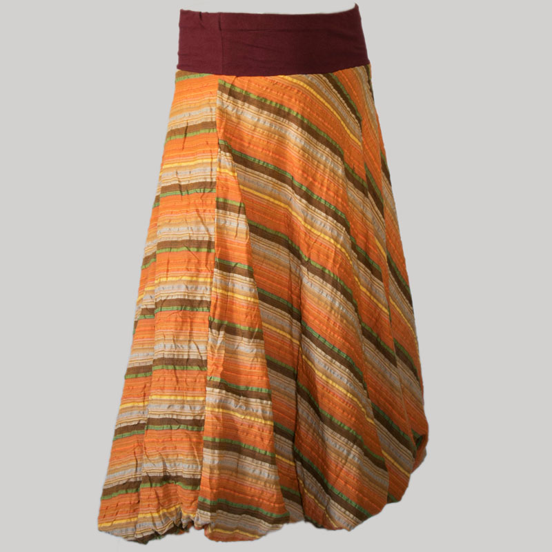Symmetrical stripes balloon skirt (Orange) - Garments Nepal