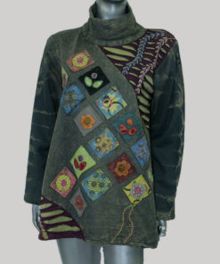 Dress high neck printed cotton fleece with razor & stone wash
