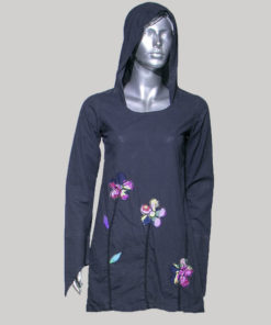 Dress with hood & sleeve decorated with flower embroidery