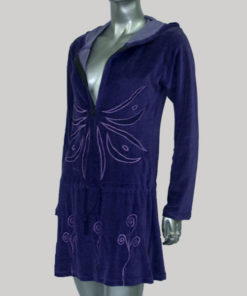 Dress with hood velvet cotton with embroidery