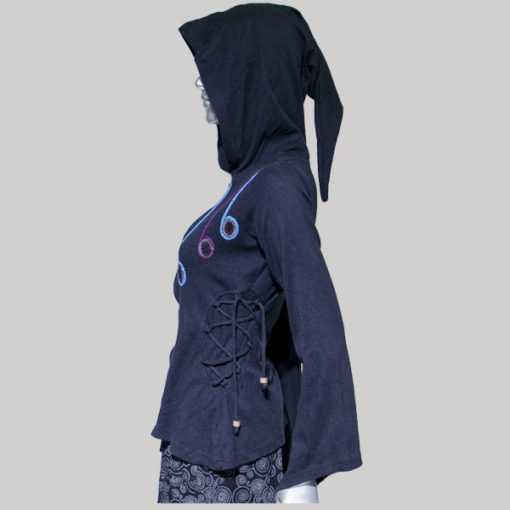 Jacket full sleeve with hood with hand work & side strings