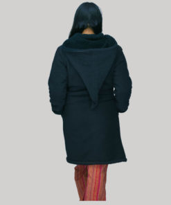 jacket long polar fleece with fur lining with embroidery & hood