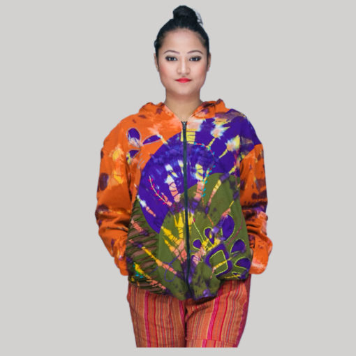 jacket mix ti-dye rib cotton patches with hand work