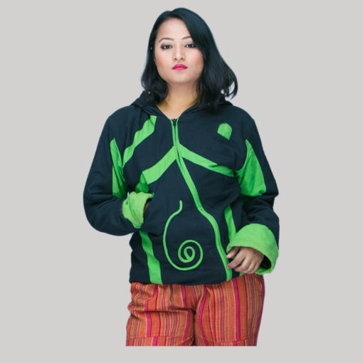 Jacket Nepali hand loom cotton with fleece lining & hood zipper
