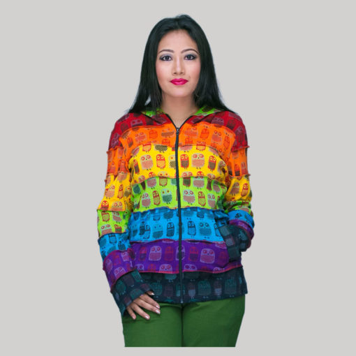 jacket printed rib cotton patches with hood & zipper