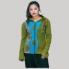 Jacket printed rib cotton patches with hood & zipper