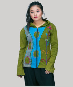Jacket printed rib cotton patches with hood & zipper