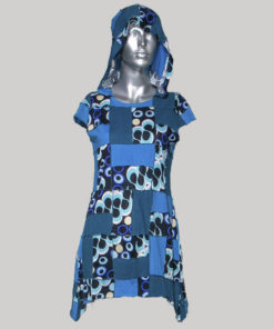 Long dress viscose cotton printed patches with hood & half sleeve