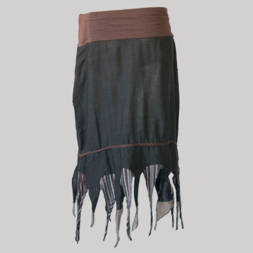Gypsy skirt hand loom cotton asymmetrical fringes bottom