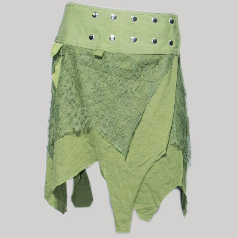 Gypsy net skirt with thick bottom fringes (Olive Green) - Garments Nepal