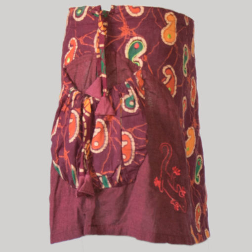 Women's a-line skirt with printed patches & embroidery stitches (Maroon)