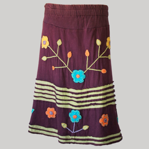Asymmetrical patches gap midi wrap skirt (Maroon) front