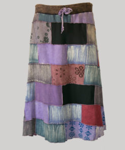 Asymmetrical mix patches gap midi wrap skirt front