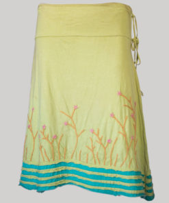 Gap midi wrap skirt with asymmetrical razor cut patches and embroidery (Yellow) front