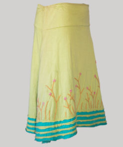 Gap midi wrap skirt with asymmetrical razor cut patches and embroidery (Yellow) side