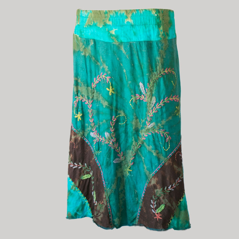 Embroidery stitches gap midi wrap skirt (Teal) black - Garments Nepal