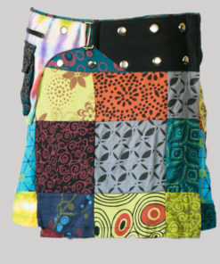 A-line skirt jersey printed patches with belt front