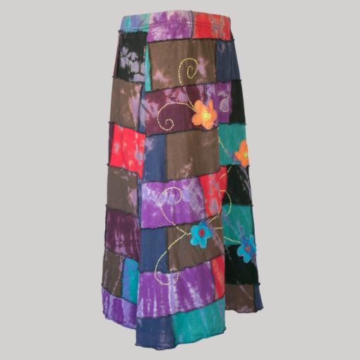Asymmetrical mix patches gap midi wrap skirt side