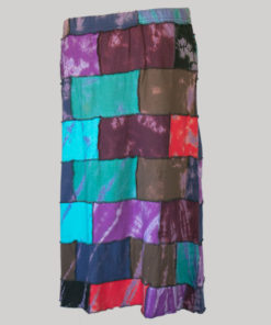 Asymmetrical mix patches gap midi wrap skirt back