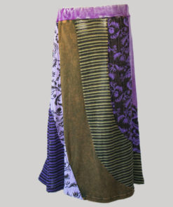 Gypsy skirt with printed mix panel patches stone wash front