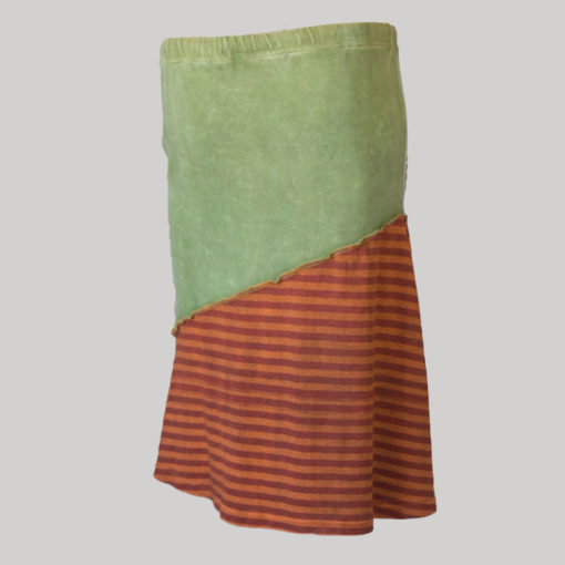 Symmetrical line gypsy skirt with hand work patches (Olive Green) back