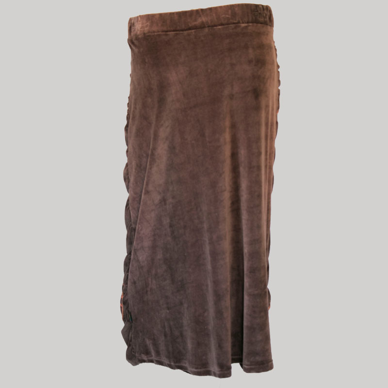 Bias cut skirt velour cotton with block print (Brown) - Garments Nepal