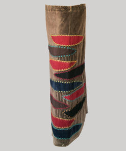 Bias cut velour skirt with block print (Brown) side