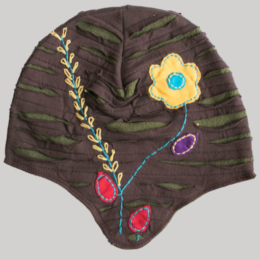 Asymmetrical razor cut embroidery stitch hat (Brown)