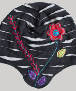 Asymmetrical razor cut embroidery stitch hat (Black)