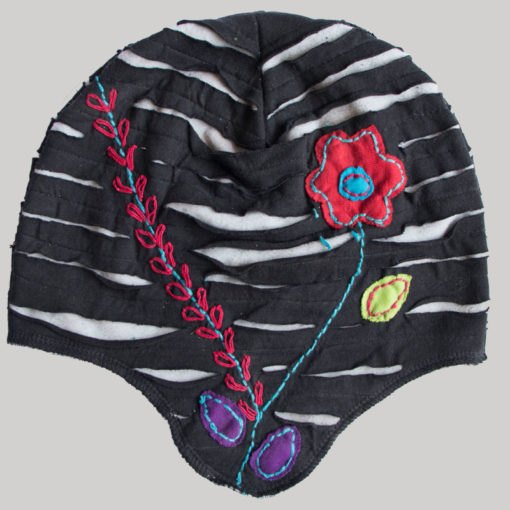 Asymmetrical razor cut embroidery stitch hat (Black)