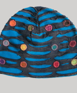 Symmetrical razor cut hat with mix color button patch (Black with Blue)