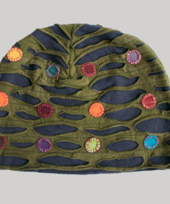 Symmetrical razor cut hat with mix color button patch (Olive Green with Black)