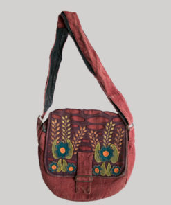 Flower embroidery razor cut women's side bag (Red)