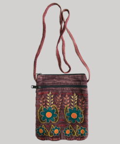 Women's passport bag with flower embroidery (Maroon)