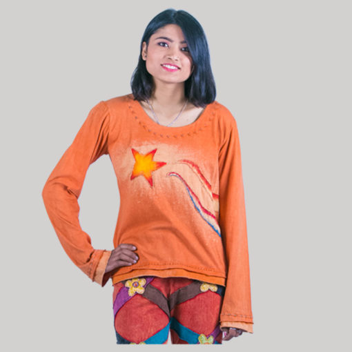 Women's t-shirt with ti-dye star patches (Orange)