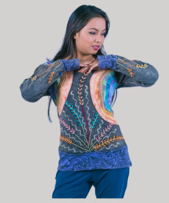 Women's mix color hand work patches t-shirt (Black)