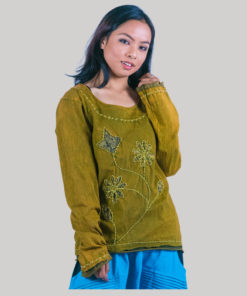 Women's embroidery stitch t-shirt (Olive Green)