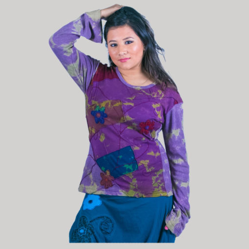 Mix patches ti-dye women's t-shirt (Purple)