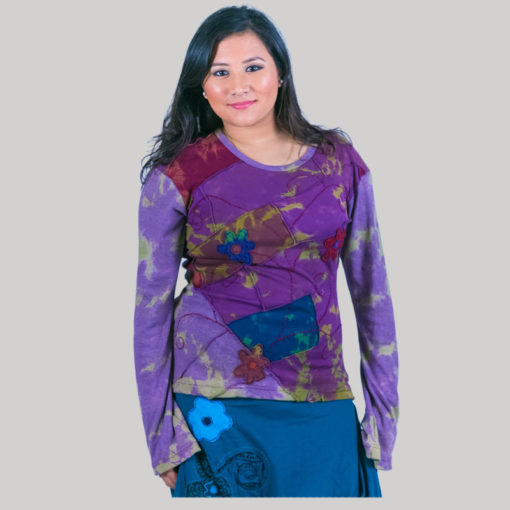 Mix patches ti-dye women's t-shirt (Purple)