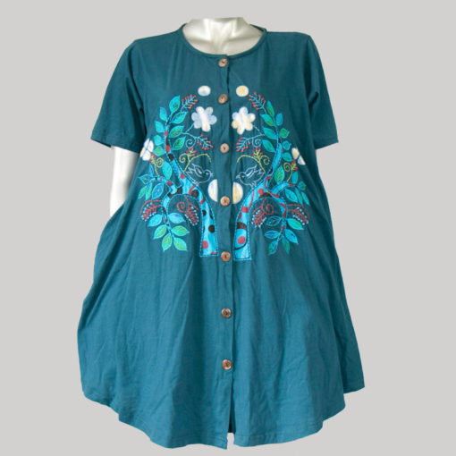 Dress jersey with tree motive embroidery