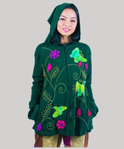 Women long rib jacket with embroidery flower stitches