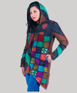 Multi color patches rib jacket with polar lining stone washed