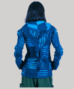 Asymmetrical razor cut women's jacket with long hood (Petrol)