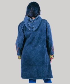 Women's long cotton fleece jacket (Dark Blue)