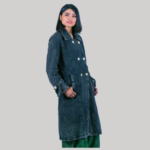 Women's hand loom long jacket with polar lining